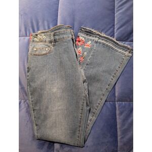 Chartou Collection Womens Embroidered Flare Jeans Blue Denim - Size XL